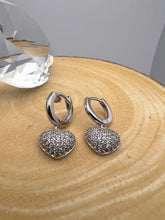 Load image into Gallery viewer, Small hoop studded heart pendant earring
