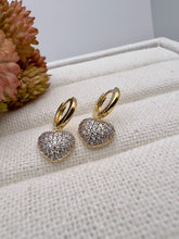 Load image into Gallery viewer, Small hoop studded heart pendant earring
