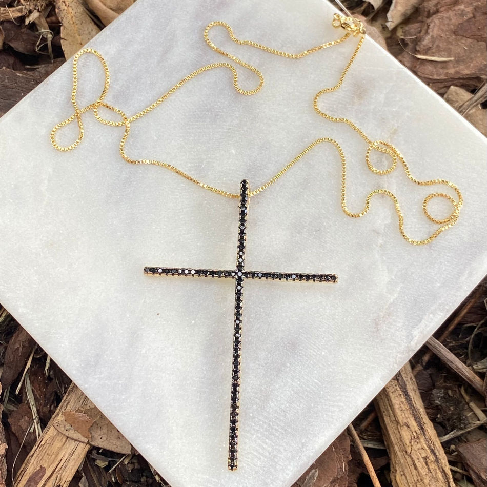 Black Zirconia Cross Necklace