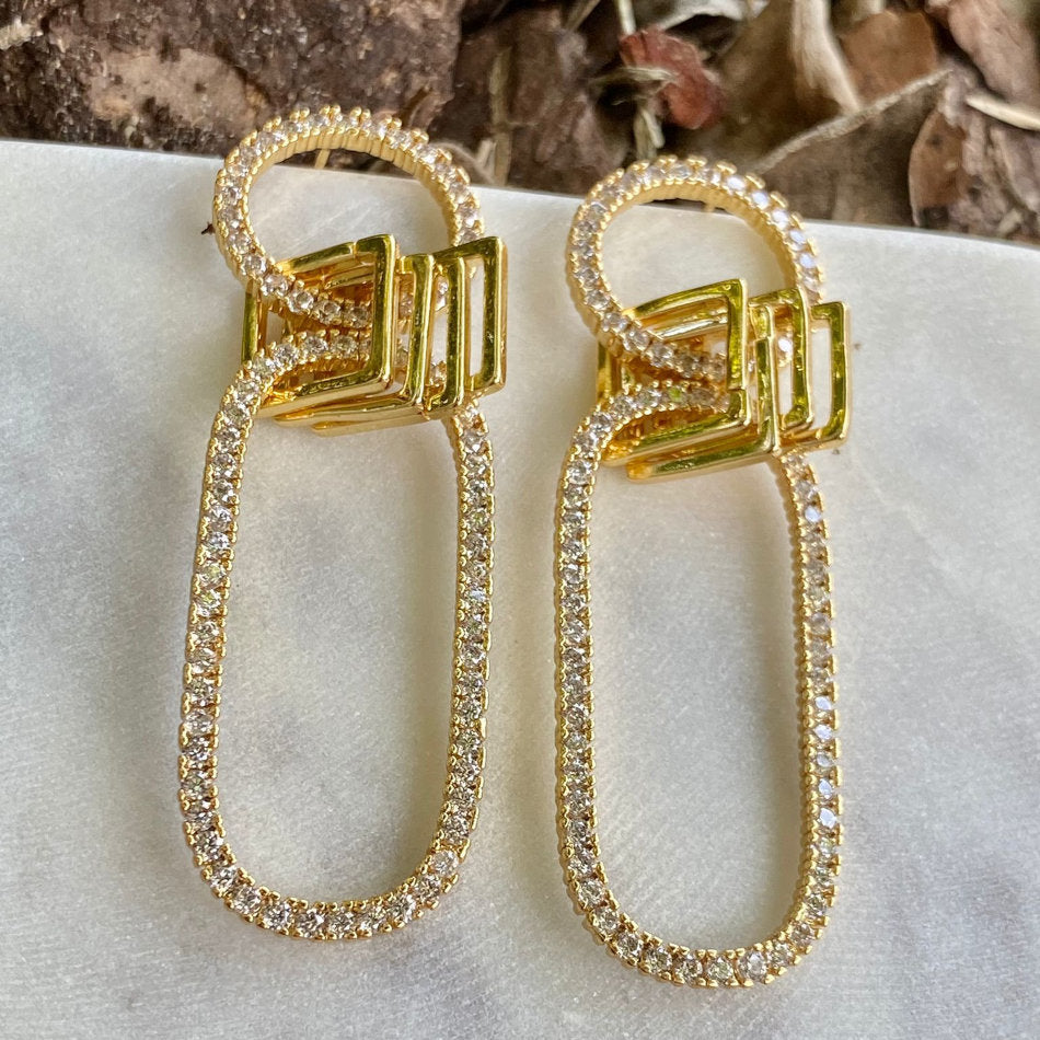 Gold Plated Geometric Studded Earrings