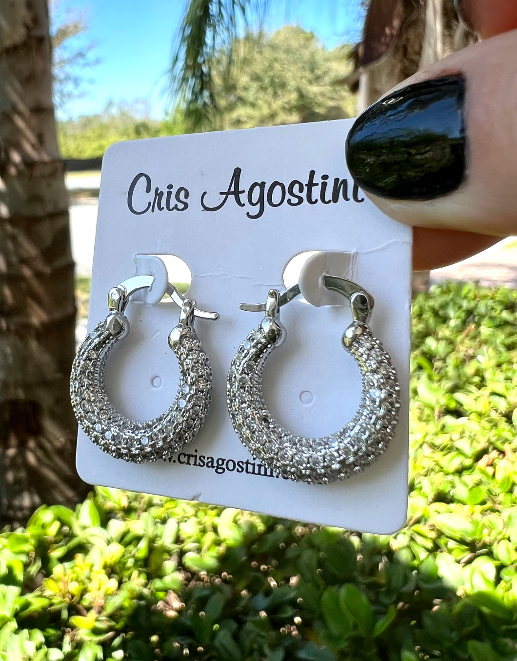 Rhodium Zirconia hoop earrings