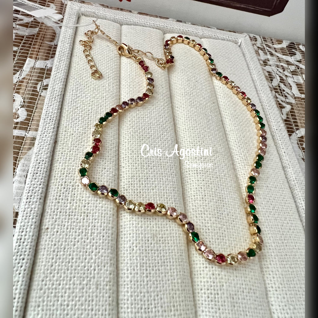 round colorful stone choker necklace