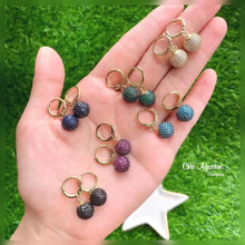 Load image into Gallery viewer, Small hoop with studded ball pendant Earrings
