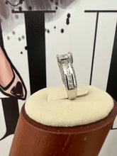 Load image into Gallery viewer, Rhodium solitaire sides and top studded zirconia ring
