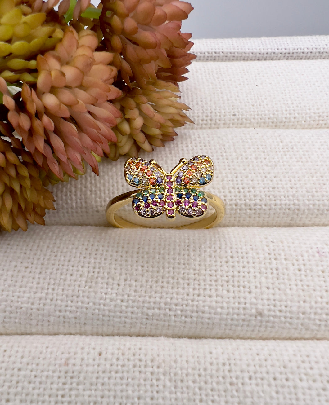 Colorful cz butterfly ring