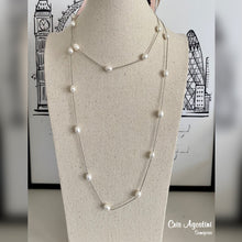 Load image into Gallery viewer, Long pearl silver necklace
