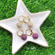 Load image into Gallery viewer, Small hoop with studded ball pendant Earrings
