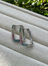 Load image into Gallery viewer, Rhodium colorful rectangle hoop earrings
