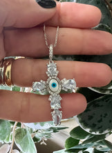 Load image into Gallery viewer, Crystal greek eye cross necklace
