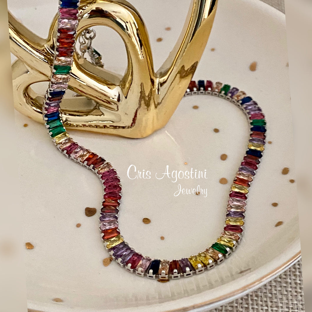 Colorful baguette zirconia necklace