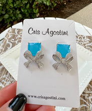 Load image into Gallery viewer, Studded bow square stone earrings
