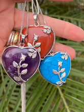 Load image into Gallery viewer, Natural Gemstone heart silver detail necklace
