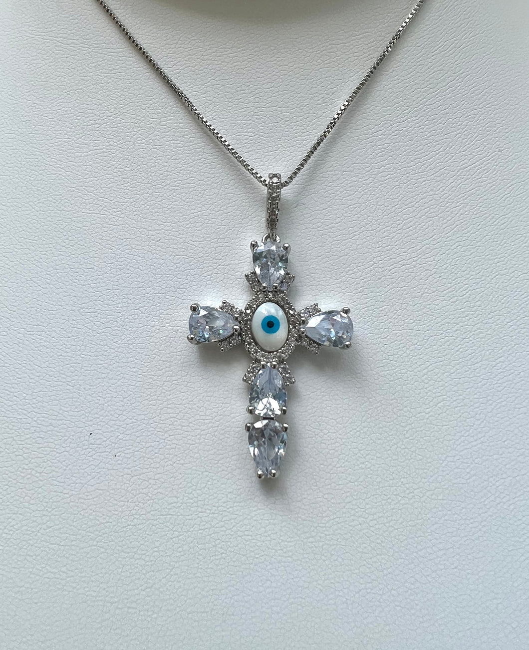 Crystal greek eye cross necklace