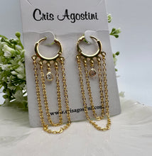 Load image into Gallery viewer, Hoop with pendant chain cz earrings
