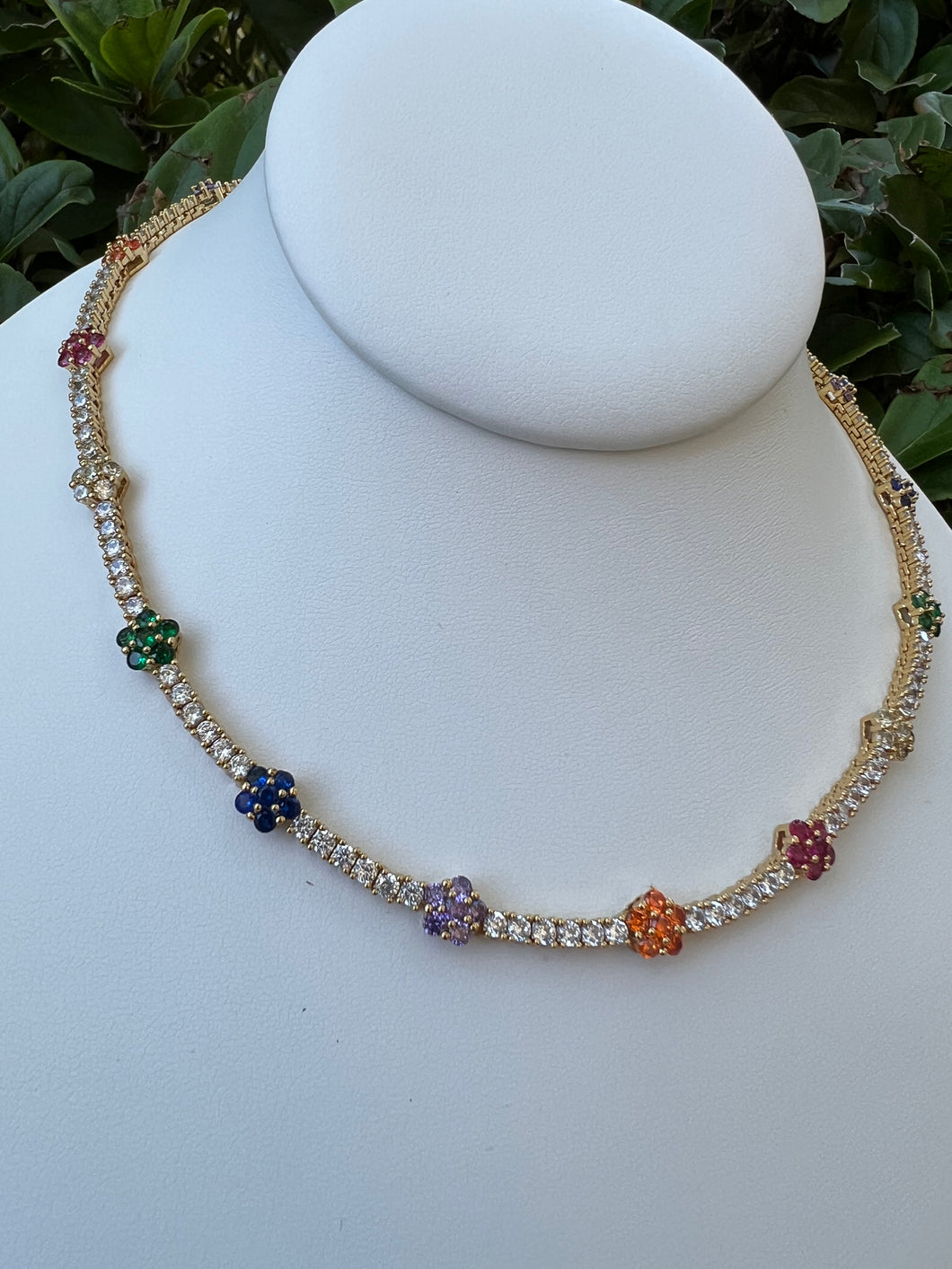 Colorful flowers tennis choker necklace