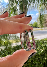 Load image into Gallery viewer, Rhodium colorful rectangle hoop earrings
