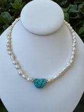 Load image into Gallery viewer, Freshwater pearl turquoise stone detail necklace
