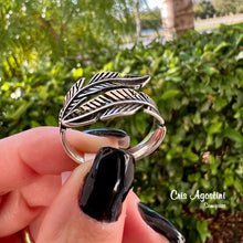 Load image into Gallery viewer, adjustable silver feather ring
