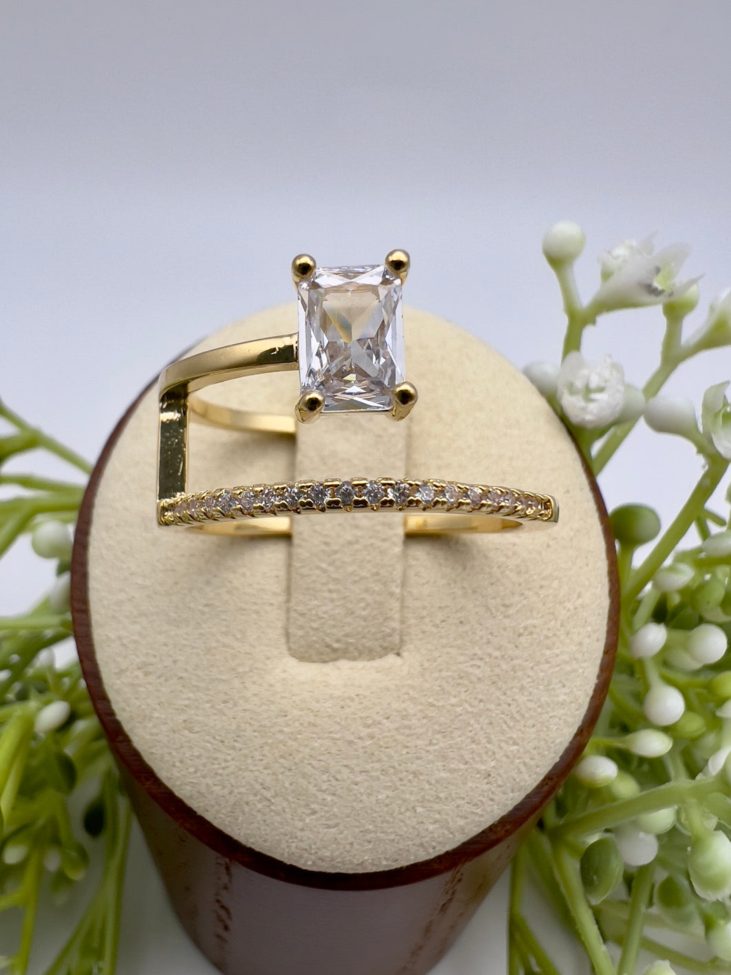 Double band and half solitaire ring