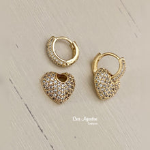 Load image into Gallery viewer, Studded heart pendant hoop earrings
