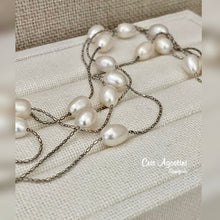 Load image into Gallery viewer, Long pearl silver necklace
