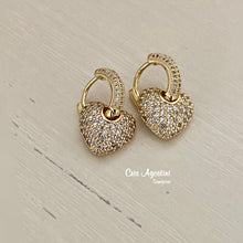 Load image into Gallery viewer, Studded heart pendant hoop earrings

