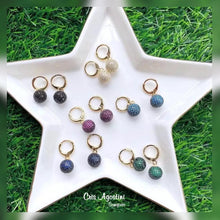 Load image into Gallery viewer, Small hoop with studded ball pendant Earrings
