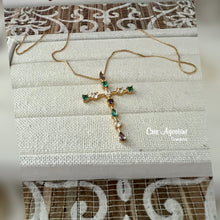 Load image into Gallery viewer, colorful zirconia crucifix necklace
