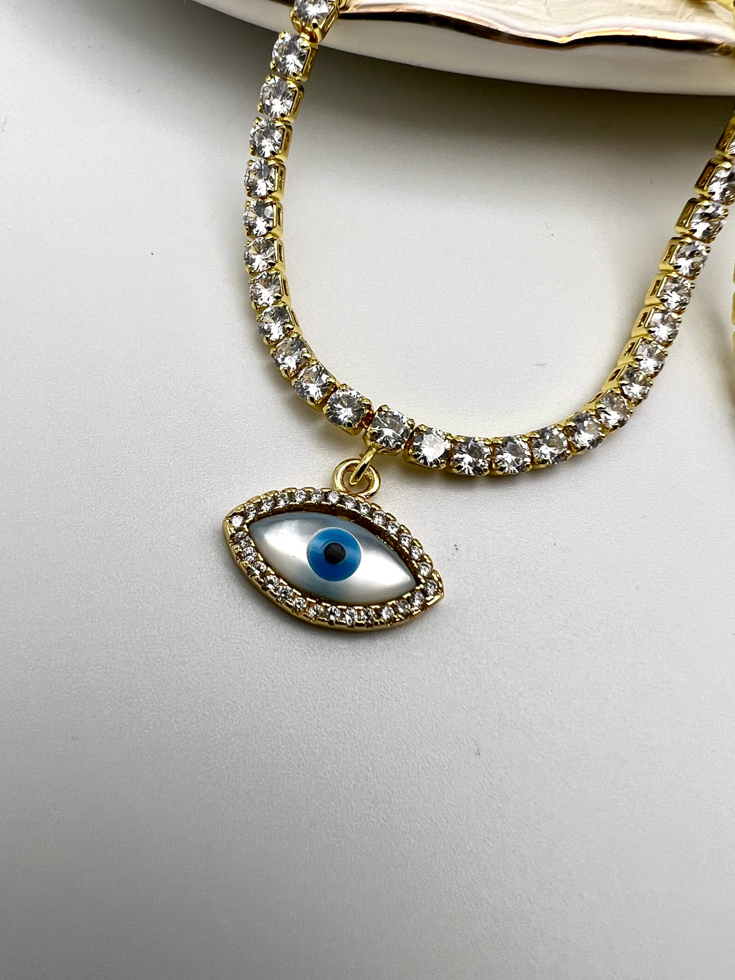 Greek eye tennis choker necklace