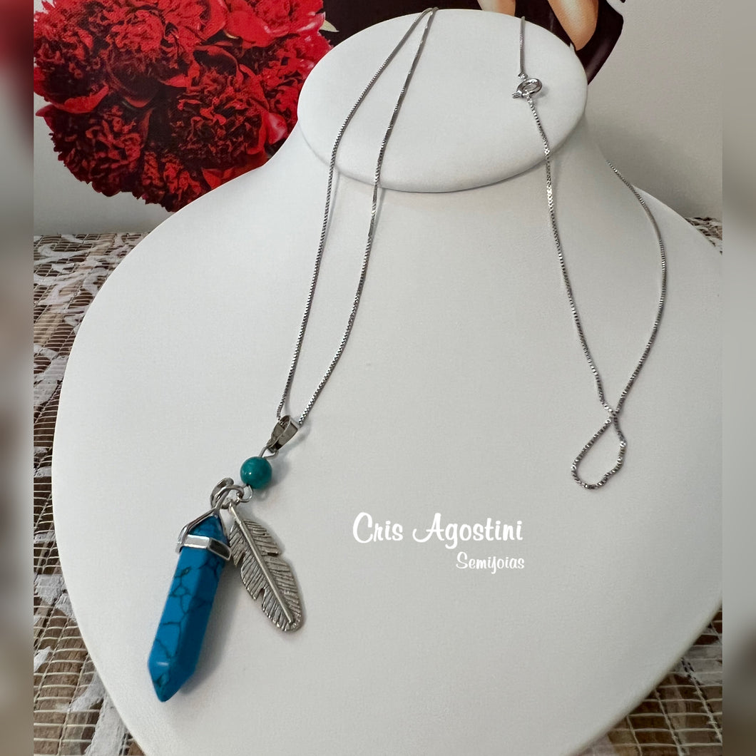 natural stone feather capsule necklace