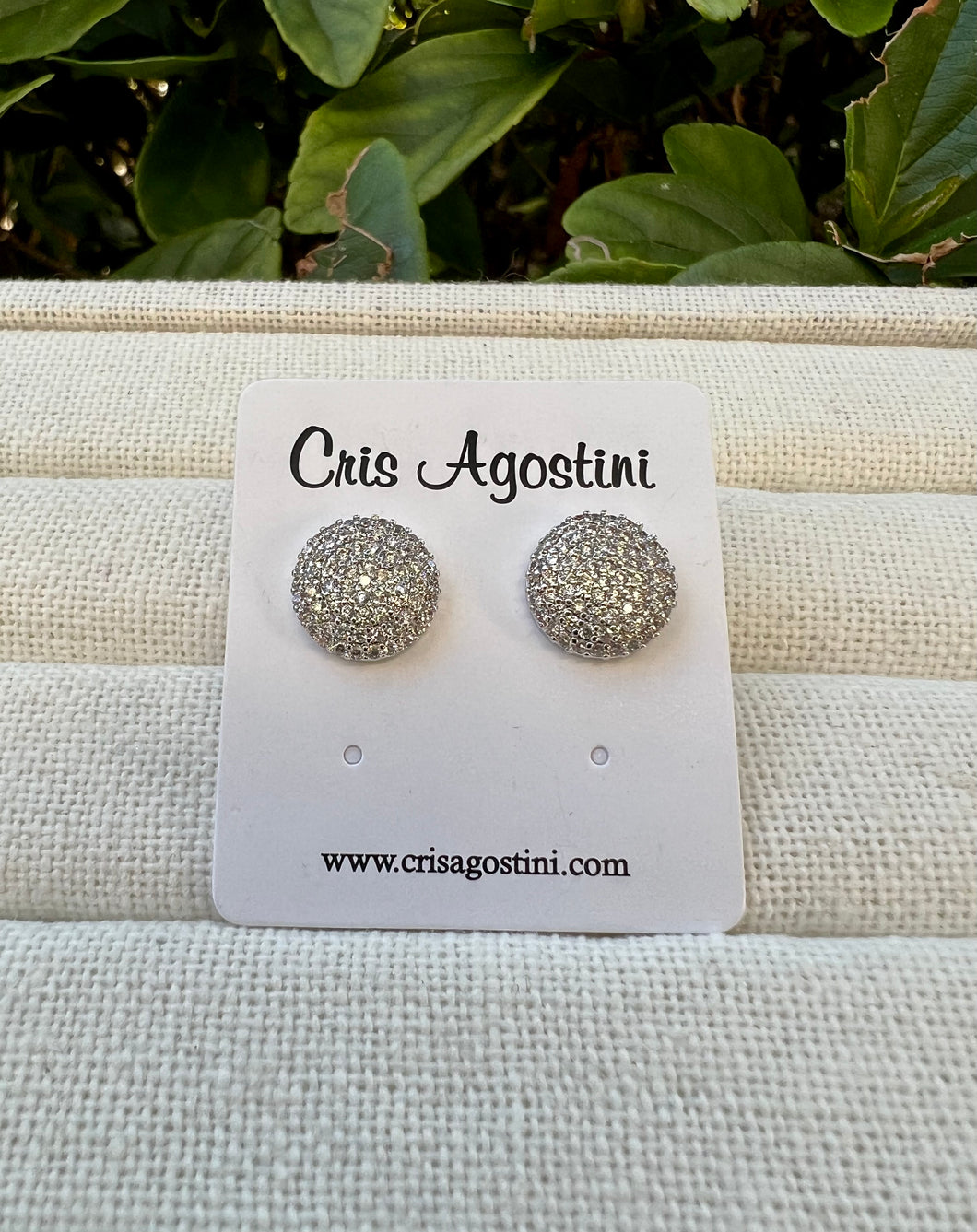 Round button pave zirconia earring