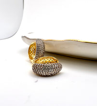 Load image into Gallery viewer, Medium studded hoop pave rhodium/ gold
