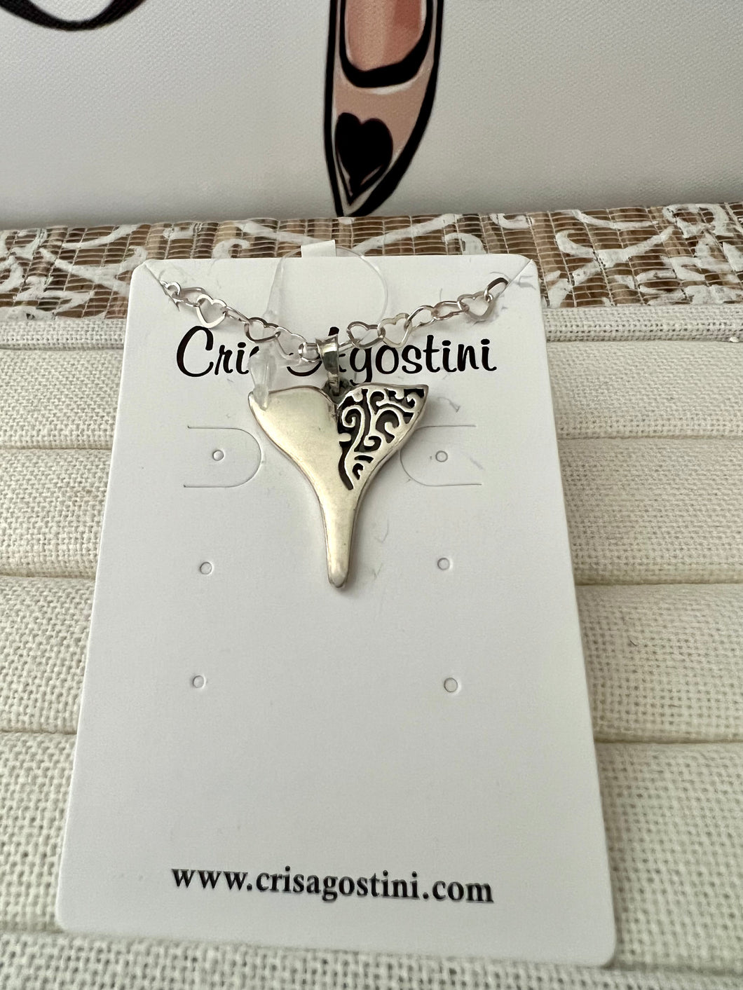 heart chain with mermaid silver pendant necklace