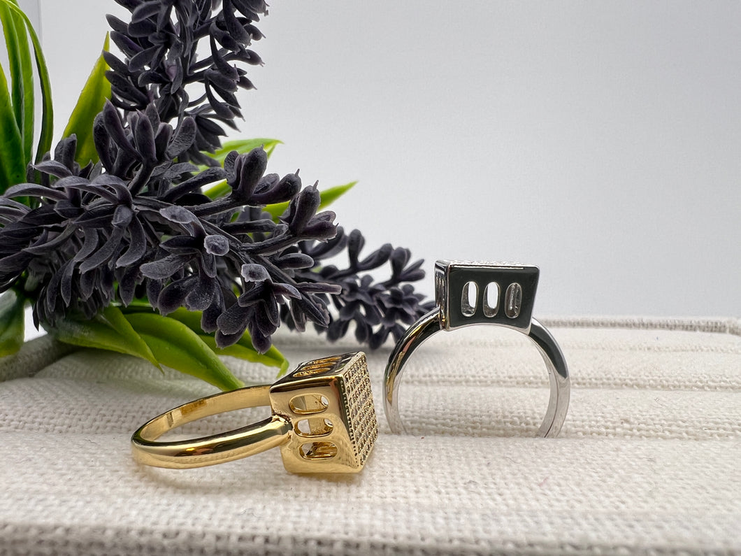 High studded pave square ring