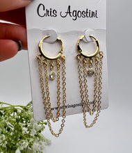 Load image into Gallery viewer, Hoop with pendant chain cz earrings
