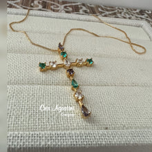 Load image into Gallery viewer, colorful zirconia crucifix necklace
