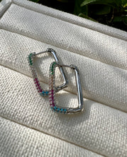 Load image into Gallery viewer, Rhodium colorful rectangle hoop earrings
