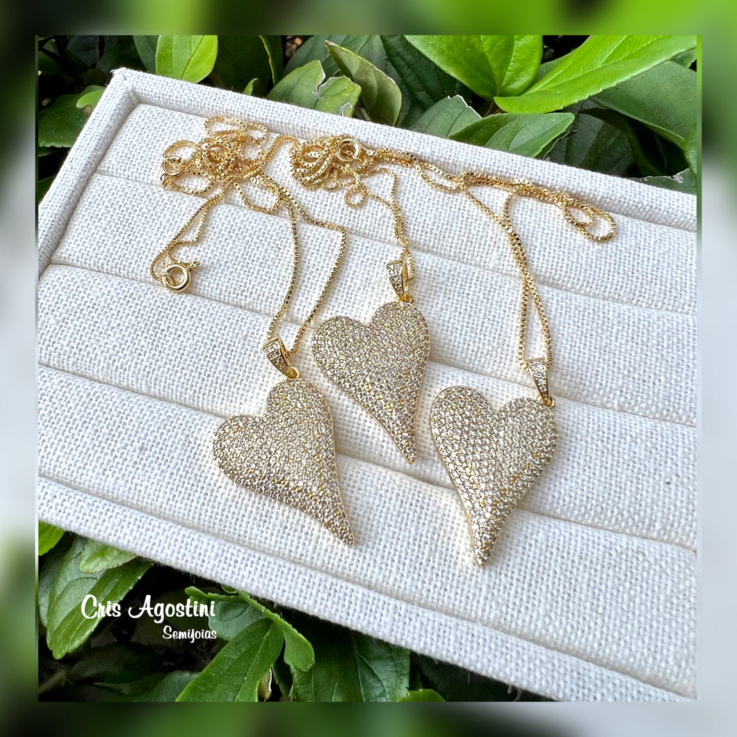 Studded Diagonal heart necklace