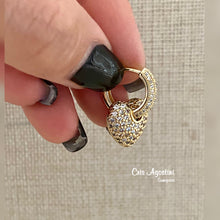 Load image into Gallery viewer, Studded heart pendant hoop earrings
