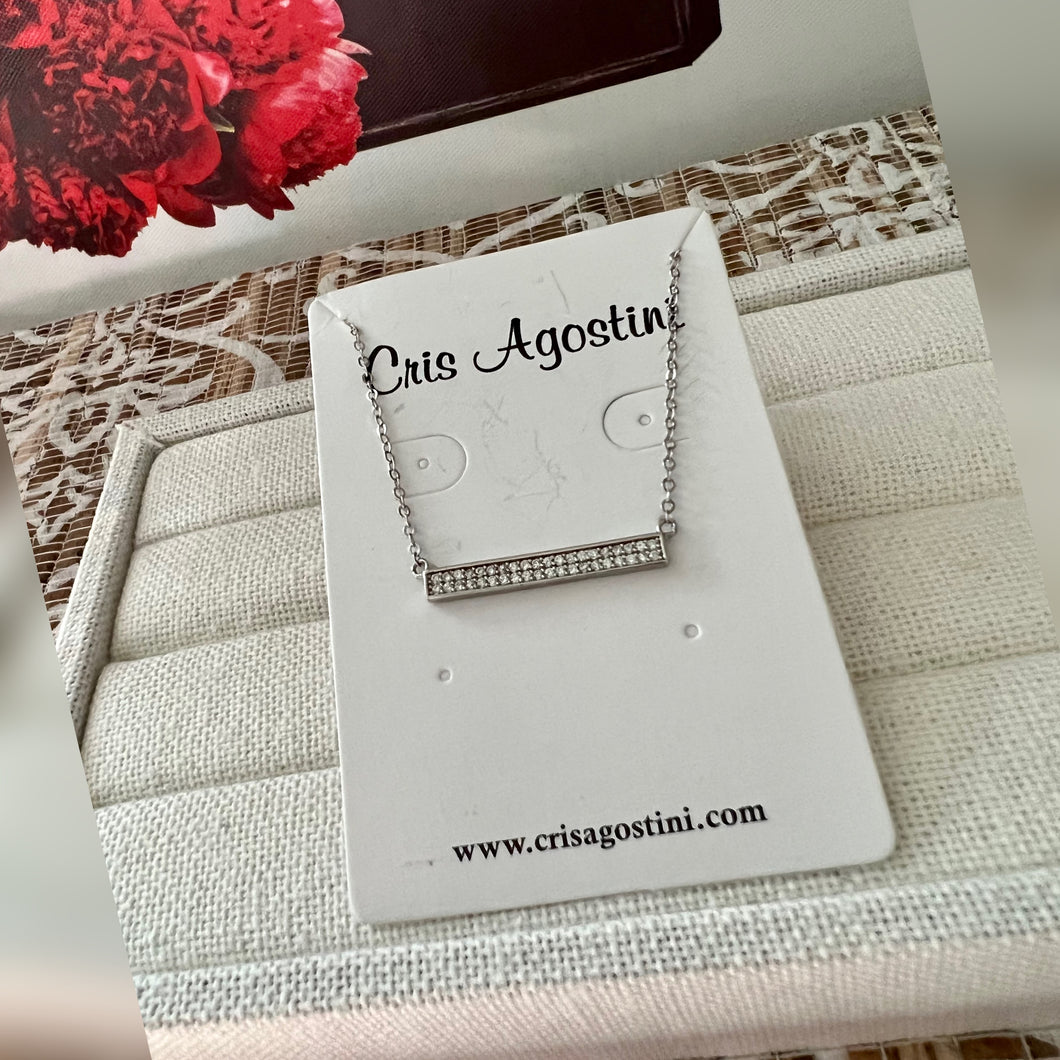 Studded cz bar necklace