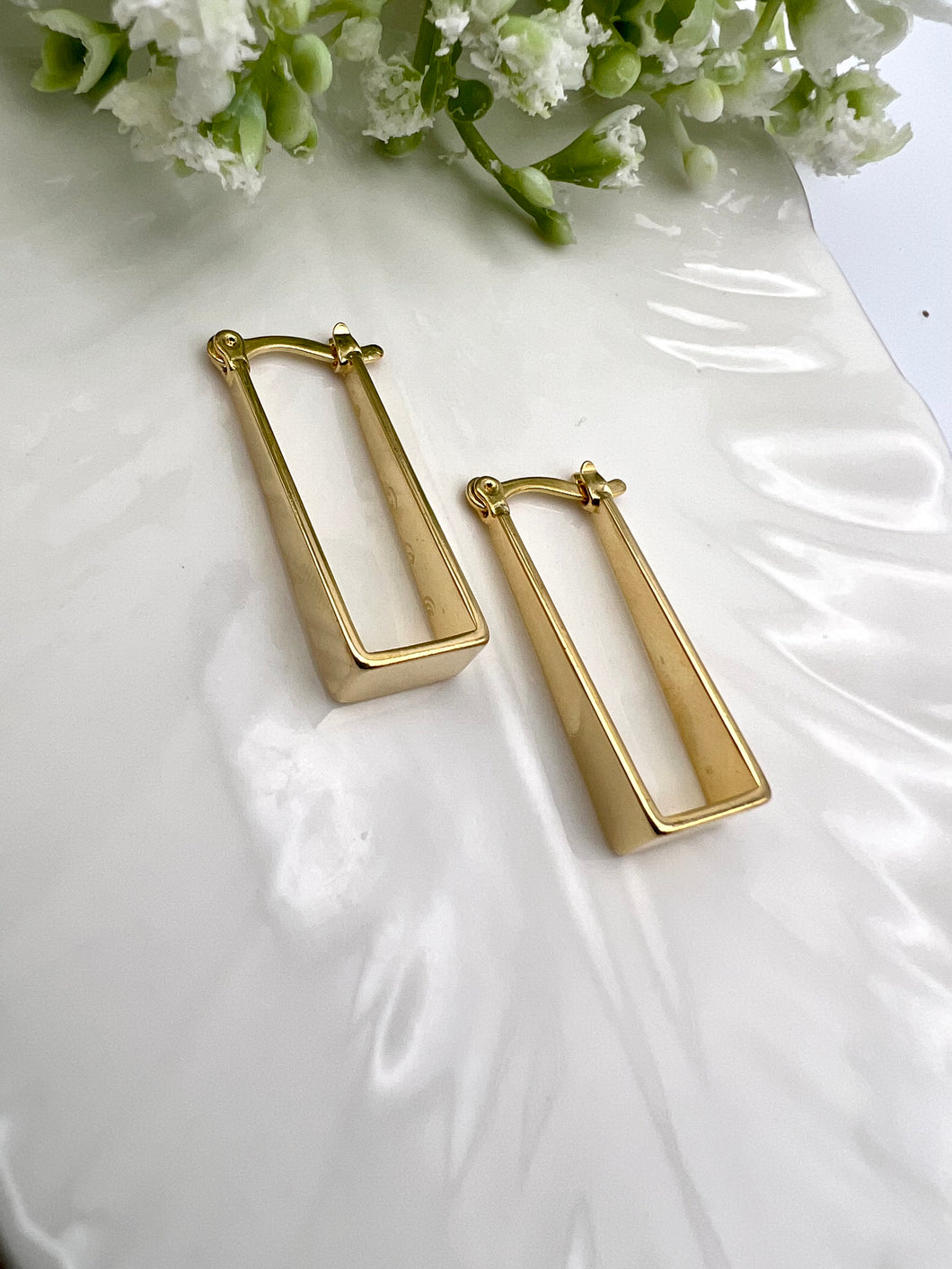 Elongated rectangular hoop earring