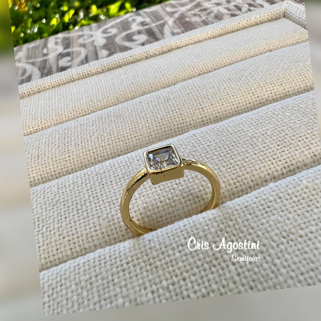 Square crystal adjustable golden ring