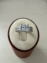 Load image into Gallery viewer, Rhodium solitaire sides and top studded zirconia ring
