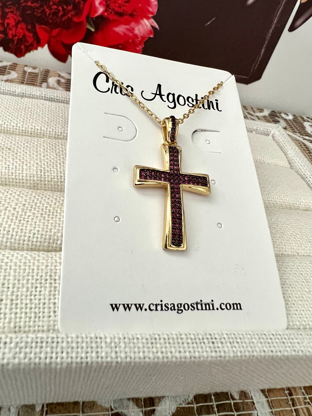 Zirconia studded cross chain necklace