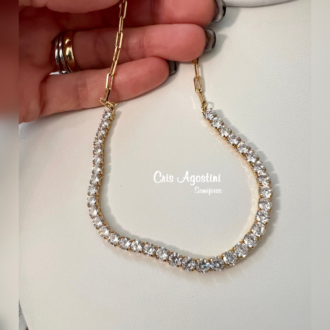 Cz tennis in front with chain choker necklace
