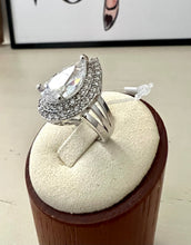 Load image into Gallery viewer, Surrounded drop zirconia rhodium ring
