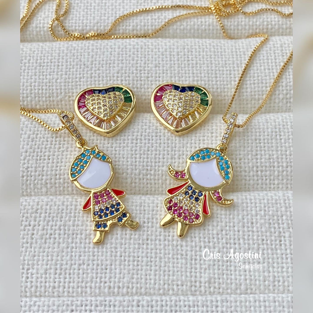 Enameled girl necklace