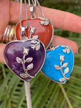 Load image into Gallery viewer, Natural Gemstone heart silver detail necklace
