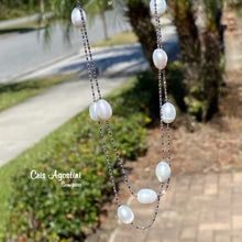 Load image into Gallery viewer, Long pearl silver necklace
