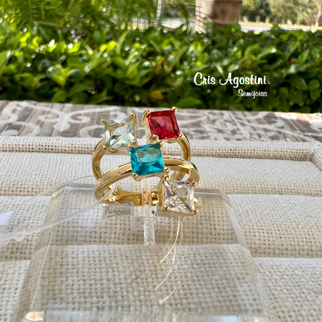 colorful square crystals ring